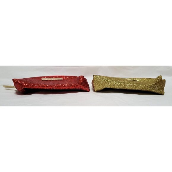 SeneGence Lot of 2 Red & Gold Glitter Cosmetic Makeup Bags with Gold Zippers - Picture 2 of 7